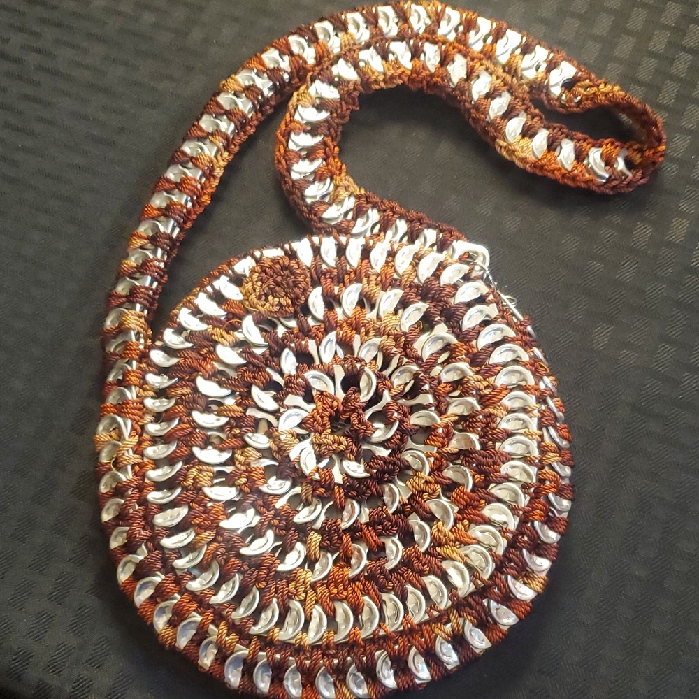Chic Silver and Brown Crossbody Bag with Intricate Design